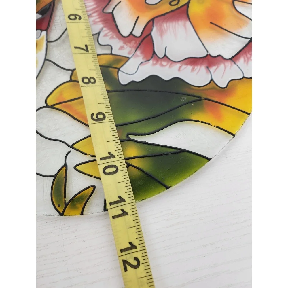 Vintage Stained Glass Hummingbird And Flowers Round Display Plate Decorative